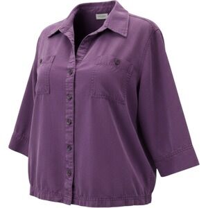 Pappagallo Petite PL Purple 100% Tencel Lyocell Button Down Shirt Soft Relaxed